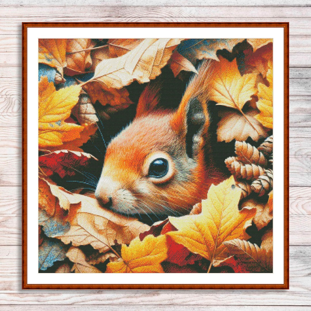 Squirrel Cross Stitch Pattern Autumn Leaves Digital Pattern Modern ...