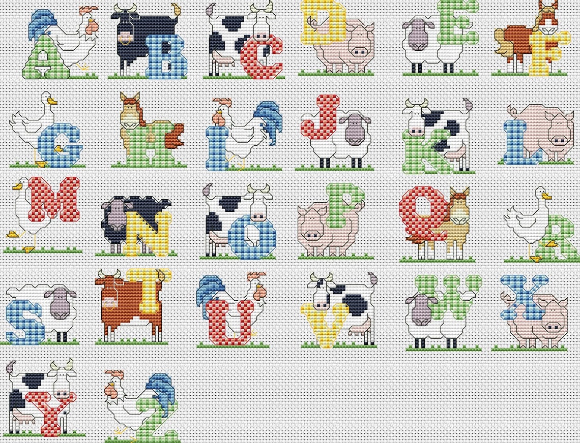 Farm Animals ABC Sampler Counted Cross Stitch Pattern ABC Etsy Canada