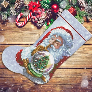 Christmas Stocking Santa with glass ball Counted Cross Stitch Pattern Santa Embroidery Xstitch Embroidery Needlepoint Chart Instant download image 6