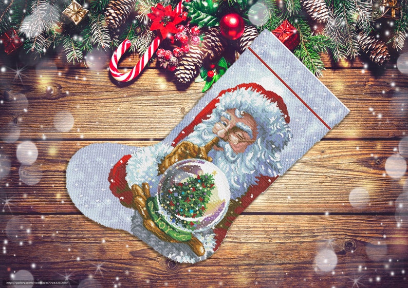 Christmas Stocking Santa with glass ball Counted Cross Stitch Pattern Santa Embroidery Xstitch Embroidery Needlepoint Chart Instant download image 6