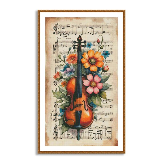 Vintage Violin Cross Stitch Pattern Digital Pattern Violin and