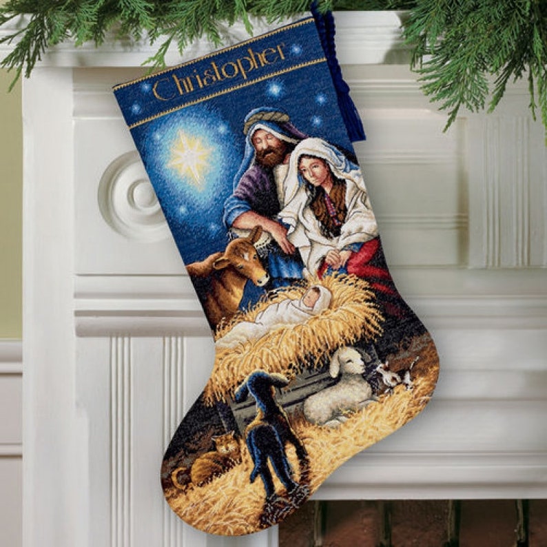 Holy Night Christmas Stocking Counted Cross Stitch Pattern Santa Embroidery Hand Xstitch Decor Embroidery Chart Needlepoint Chart image 7