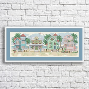 Seaside Cottages Counted Cross Stitch Pattern Summer Sea Home House Embroidery Needlepoint Chart Cottage Dollhouse Digital Pattern Building