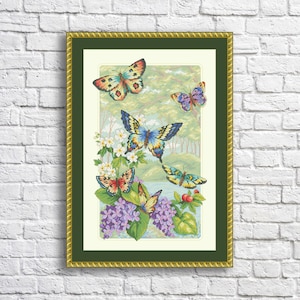 Vlinderbos kruissteekpatroon PDF digitaal patroon modern decor wilde bloemen patroon boeket borduren borduren borduurpatroon downloaden