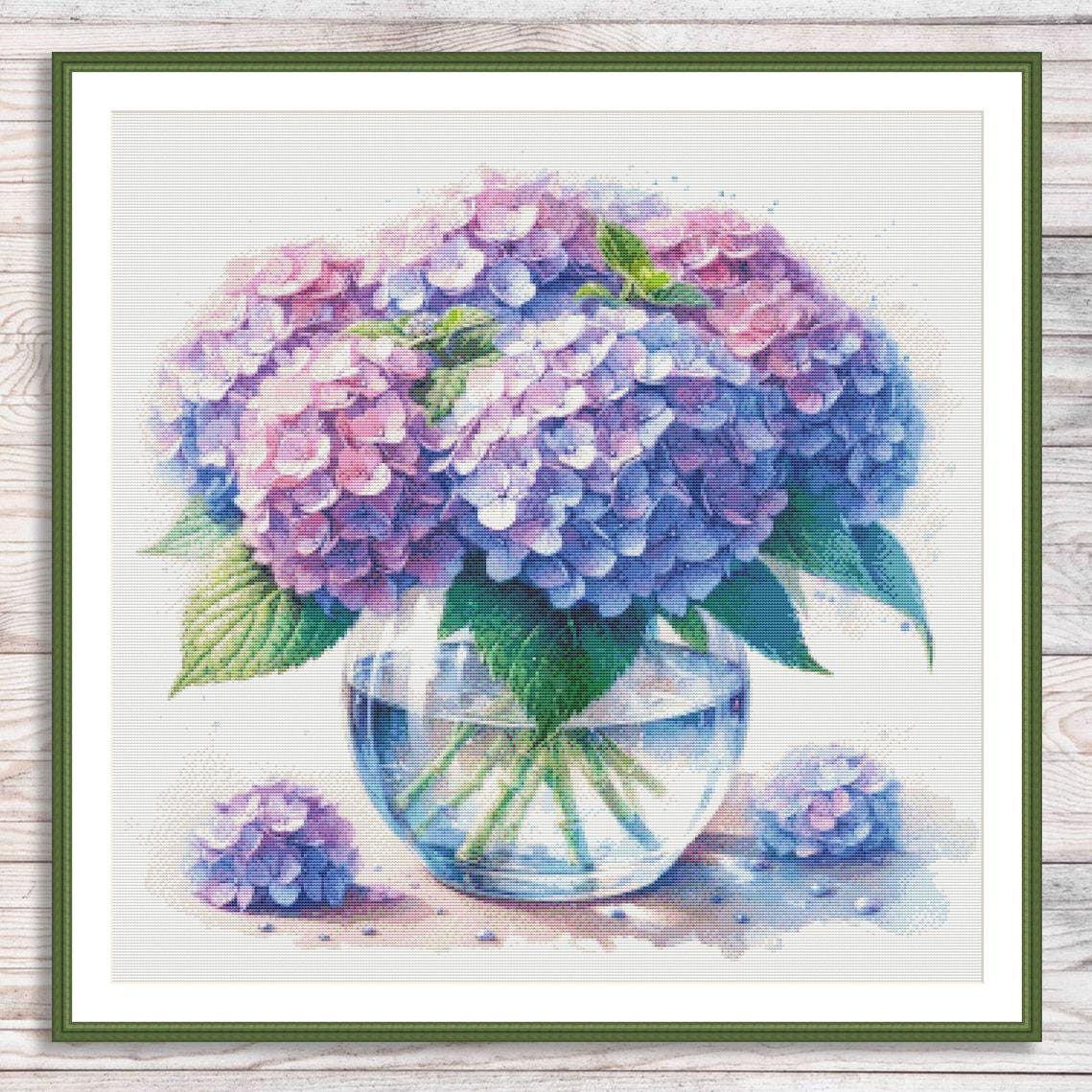 Hydrangea Counted Cross Stitch Pattern Digital Pattern Floral Modern Decor Pattern Summer Flower Embroidery Needlepoint Chart Download PDF