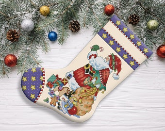 Wzór haftu krzyżykowego "Wierz w świąteczną skarpetę" Mikołaj Haft Xstitch Dekoracja Schemat haftu krzyżykowego Schemat haftu krzyżykowego Pobierz natychmiast