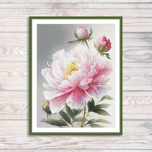Roze pioenrozen Kruissteekpatroon PDF Digitaal patroon Modern decor X-steek bloempatroon Bloemen borduren borduurpatroon pdf-download