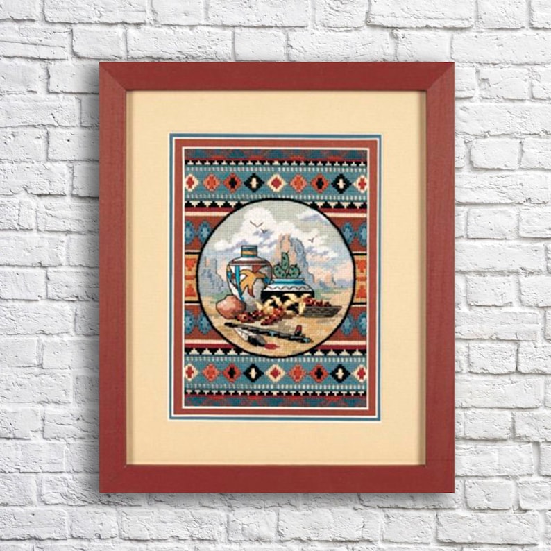Counted Cross Stitch Pattern Southwest Blend Landscape Pattern Hand Embroidery Needlepoint Grand Canyon Desert Cactus Ceramic tableware image 1