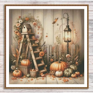 Herfstpompoenen Kruissteekpatroon Digitaal patroon Zonnebloemen Modern decor Wilde bloemen Patroon Boeket Borduren Borduurpatroon