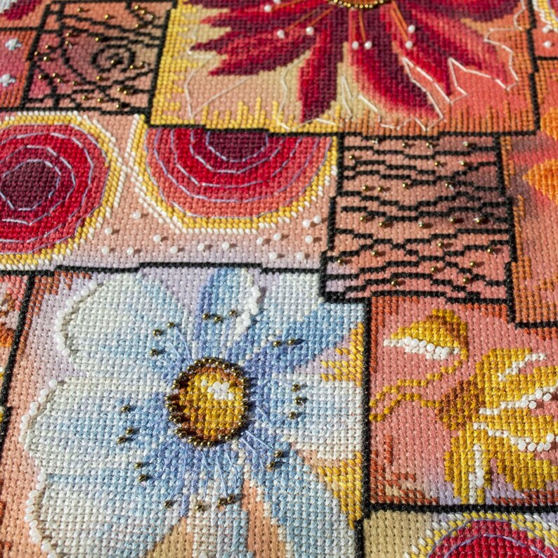Cross Stitch Kit Bead Embroidery Kit Flower Mosaic Beadwork Etsy