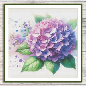 Hortensia geteld kruissteekpatroon Digitaal patroon Modern bloemendecorpatroon Zomerbloem borduren borduurpatroon PDF downloaden
