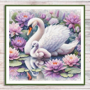 White Swan Cross Stitch Pattern Birds Xstitch Pattern Animal Embroidery Needlepoint Chart PDF Watercolor Swan Swan Wings Swan Flight