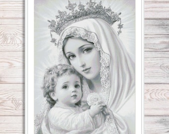 Virgin Mary and Child Cross Stitch Pattern | Religious Embroidery Chart | Holy Mother and Baby Jesus PDF Pattern