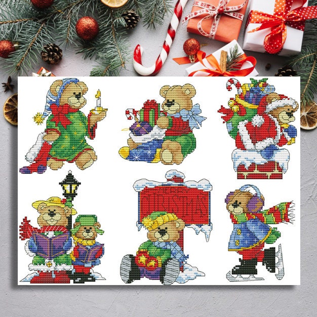 Christmas Cross Stitch Pattern Christmas Bears Ornaments Set - Etsy