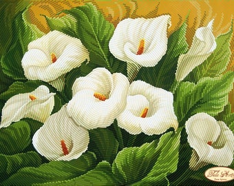 Bead Embroidery kit Beauty Calla Charm Needlework Kits Garden flowers Beadwork Hand embroidery Beading Embroidery of beads Wall Home decor