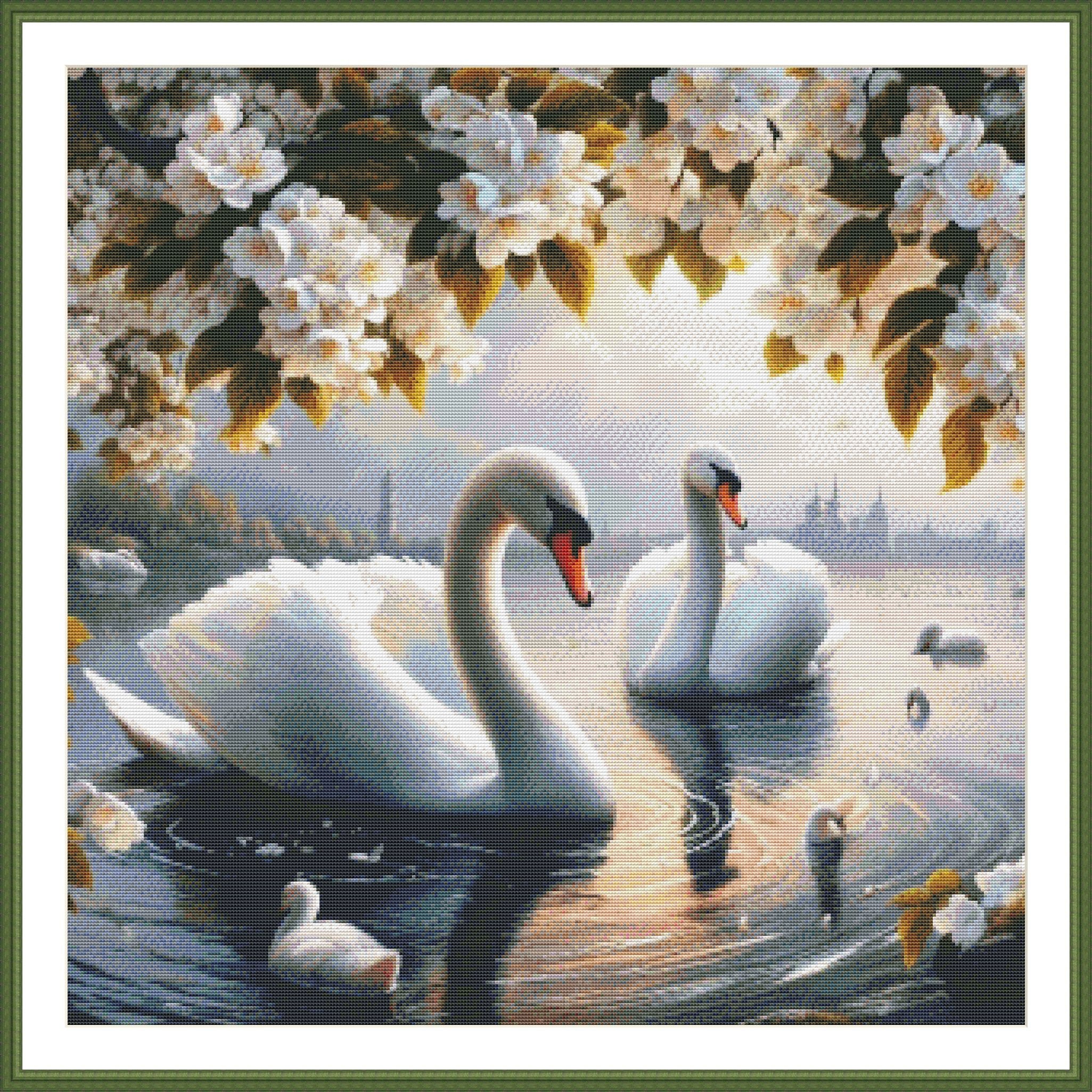 Pair of Swans Cross Stitch Pattern White Swan Birds Xstitch