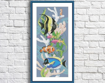 Kit Punto Croce COKYIS Con Tela Prestampata 11CT | Pesce Koi 40x50cm, Per Principianti E Intermedi | Fili In Eccesso, Istruzioni Incluse