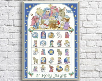 Holy Night Advent Calendar Christmas Counted Cross Stitch Pattern PDF Embroidery Hand Xstitch Decor Embroidery Chart Needlepoint Chart DIY