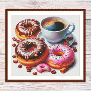 Donut mit schokolade Kreuzstichmuster Süßigkeiten Schokolade Donut Küche Dekor Kaffee Tasse Nachtisch Stickerei Nadelspitze Stickmuster Stickvorlage PDF