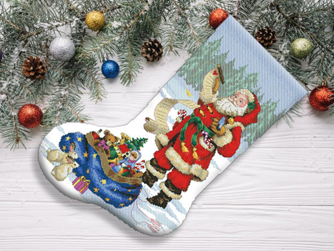 Holiday Harmony Christmas Stocking Counted Cross Stitch Pattern Santa  Embroidery Hand Xstitch Decor Embroidery Chart Needlepoint Chart 