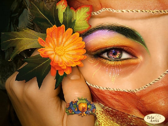 Oriental flavor Bead Embroidery kit Needlework Kit Floral Beadwork Hand  embroidery Home stitching decor Beading pattern Embroidery bead