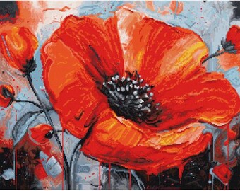 Poppies Cross Stitch Kit Still life Modern Counted Cross stitch kit Embroidery Flower painting Needlepoint kits Wild Flowers Luca-S B7045
