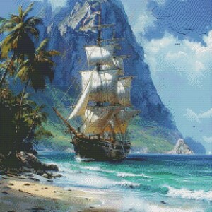 Clipper Ship Pattern Clipper Ship Cross Stitch Pattern Voyage Digital Pattern PDF Tropical ...