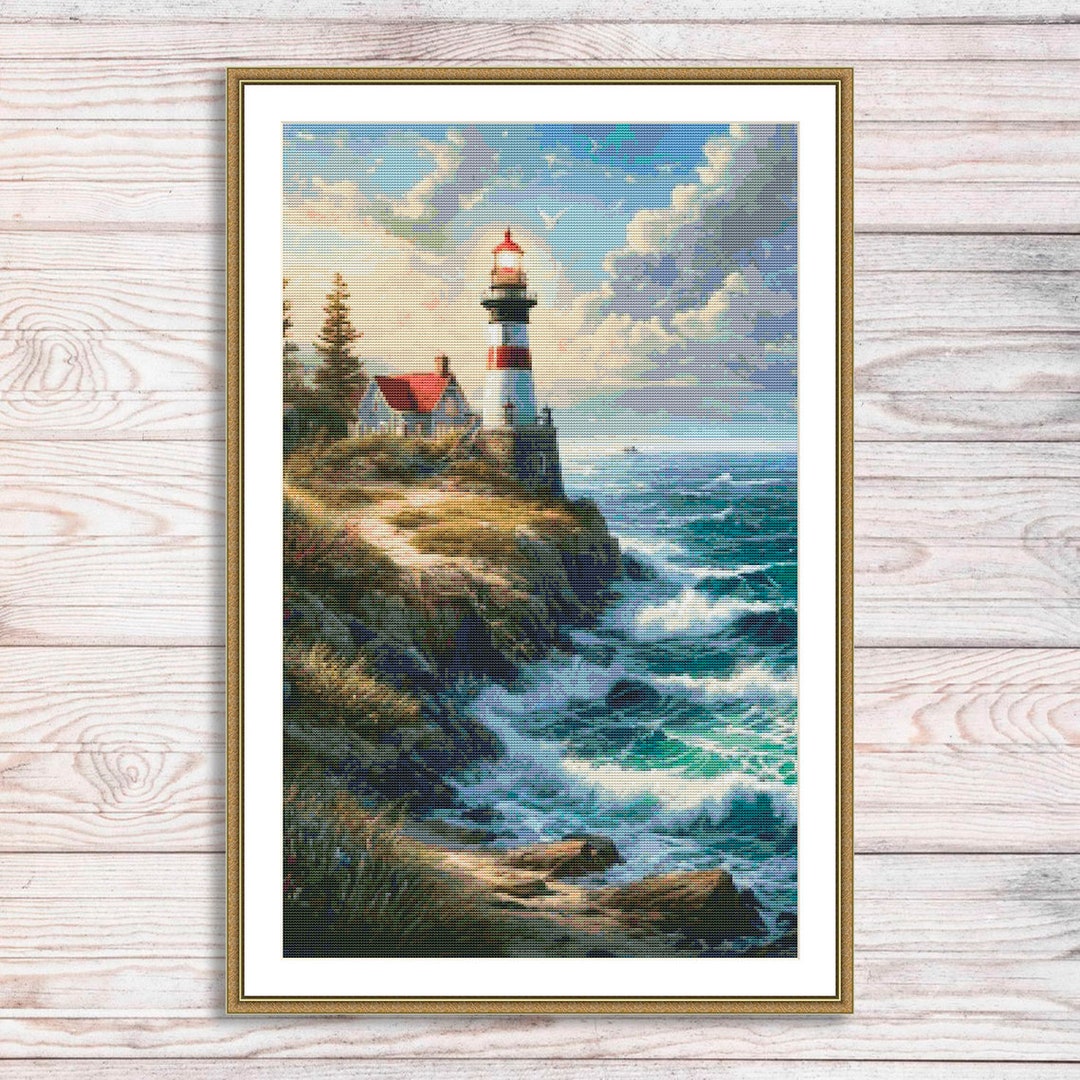 Lighthouse #3 Counted Cross Stitch Pattern Seascape Seagulls Wave ...