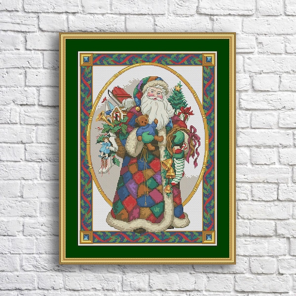 Patchwork Santa Christmas Cross Stitch Pattern Modern Embroidery Xstitch Decor Christmas Embroidery Needlepoint Chart Santa Cross Stitch PDF