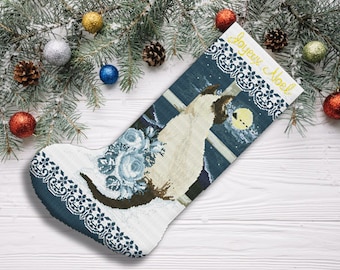 Christmas Stocking Cat in the Window Counted Cross Stitch