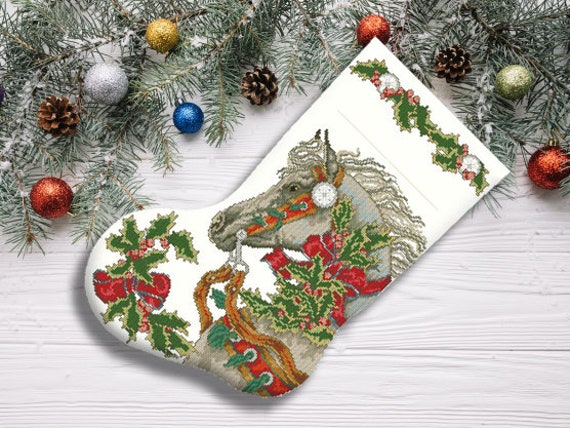 Dramatic White Poinsettia Needlepoint Stocking Kit Holly Berries  Contemporary Stitchery Crafts