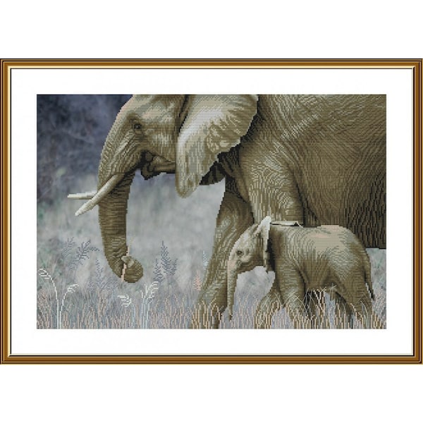 Cross Stitch Kit Baby elephant African animals Safari Cross Stitch Summer landscape Needlepoint kits Embroidery kit Modern Hand Cross Stitch