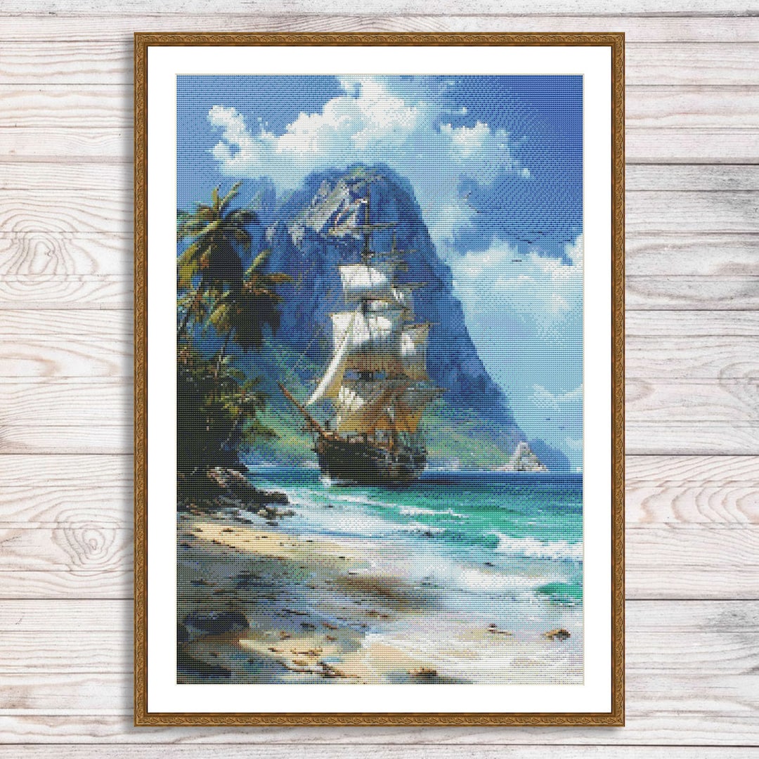 Clipper Ship Pattern Clipper Ship Cross Stitch Pattern Voyage Digital Pattern PDF Tropical ...