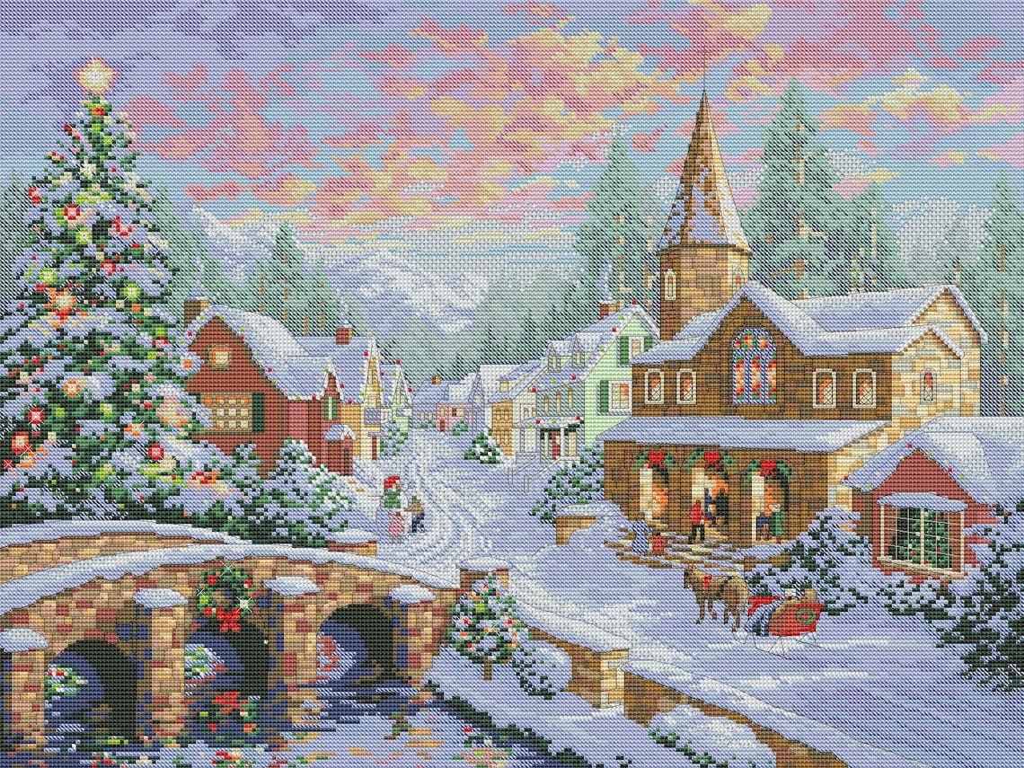 Holiday Village Counted Cross Stitch Pattern Christmas Village Winter ...