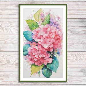 Hydrangea Counted Cross Stitch Pattern Digital Pattern Floral Modern Decor Pattern Summer Flower Embroidery Needlepoint Chart Download PDF