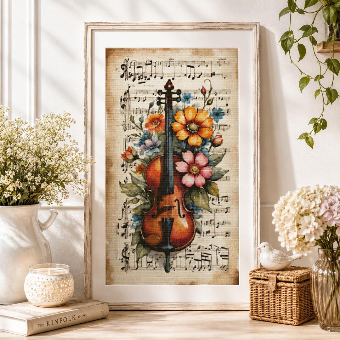 Vintage Violin Cross Stitch Pattern Digital Pattern Violin and