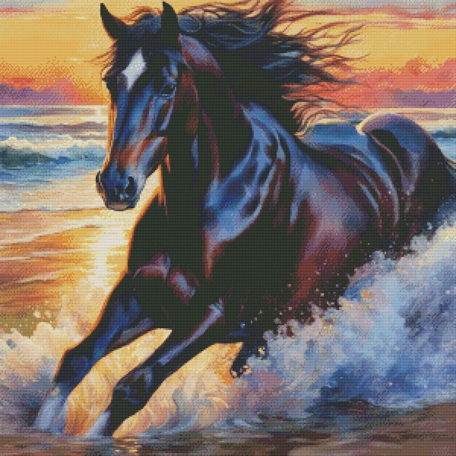 Black Horse Counted Cross Stitch Pattern Horses Running Digital