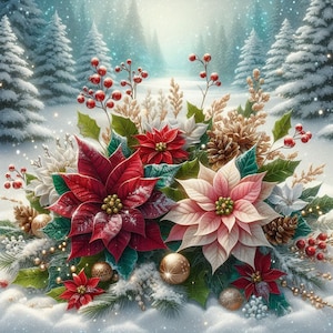 Kerstboeket Poinsettia Kruissteekpatroon Moderne borduursteek Decor Kerstborduurwerk Borduurpatroon Bloem Kruissteek