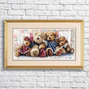A Row of Love Cross Stitch Pattern PDF Needlepoint Chart Counted cross stitch Animal Cross Stitch Bears Cross Stitch Animal Embroidery