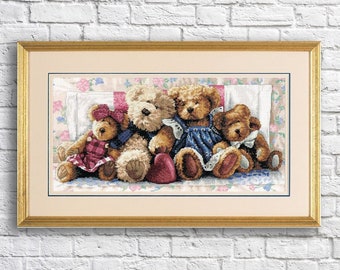 A Row of Love Cross Stitch Pattern PDF Needlepoint Chart Counted cross stitch Animal Cross Stitch Bears Cross Stitch Animal Embroidery