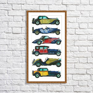 Kruissteekpatroon Retro auto's Xstitch patroon Oldtimers Handborduurwerk Borduurpatroon Download digitaal patroon Modern Decor PDF