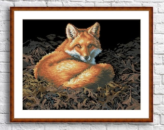 Sunlit Fox Cross Stitch Pattern PDF Digital Pattern Modern Decor Snow Animals Pattern Autumn Forest Embroidery Needlepoint Chart Download
