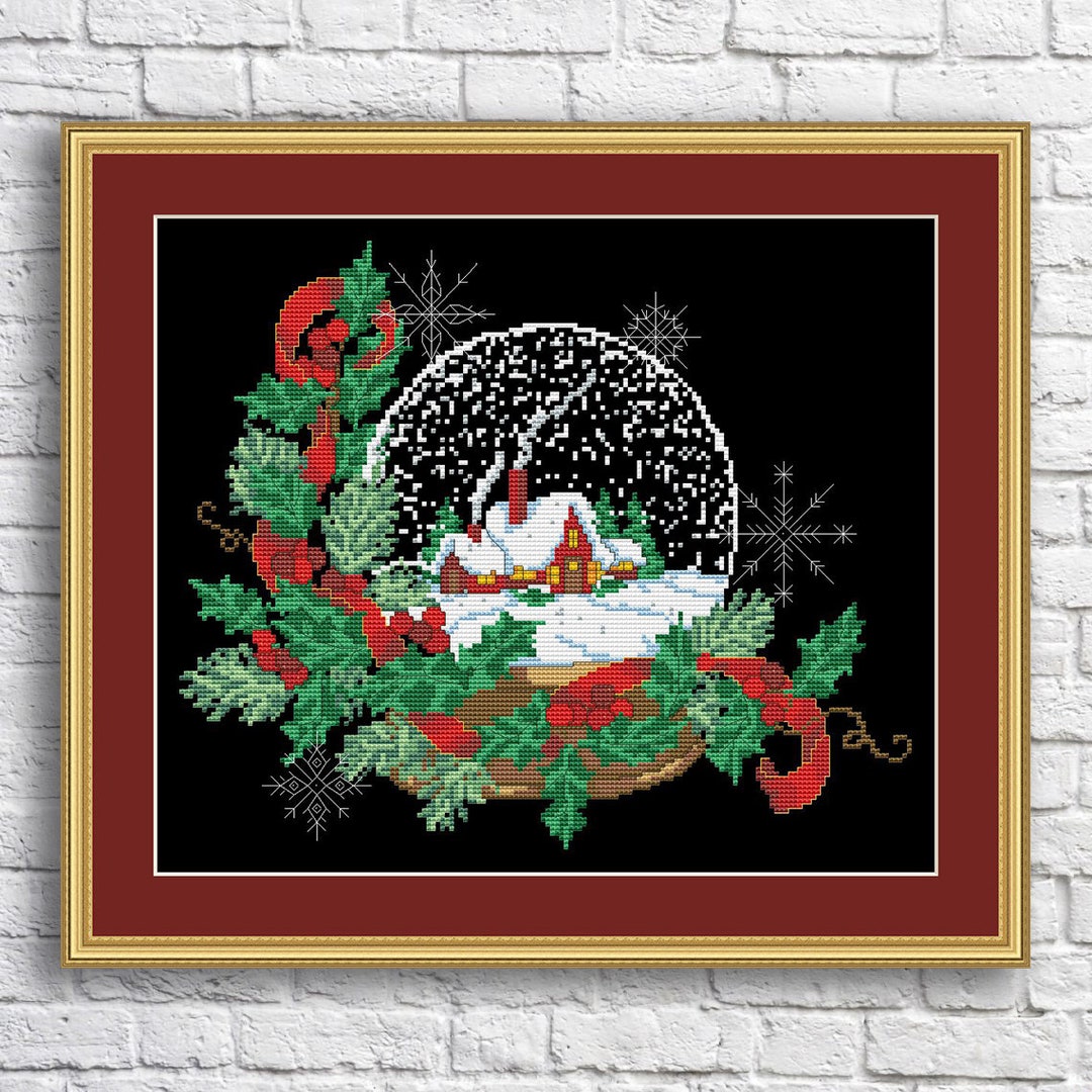 Snow Globe Counted Cross Stitch Pattern PDF Christmas Tree Embroidery ...