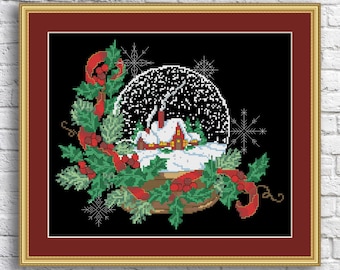 Snow Globe Counted Cross Stitch Pattern PDF Christmas Tree Embroidery Winter Landscape Hand Xstitch Embroidery Chart Needlepoint Chart DIY