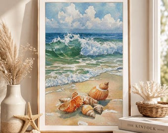Seashells and Ocean Waves Cross Stitch Pattern PDF, Beach Embroidery Design, Coastal Sea Cross Stitch Chart Instant Download
