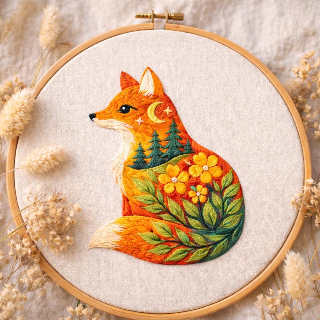 Fox Embroidery Pattern PDF, Woodland Animal Hand Embroidery, Forest Fox ...