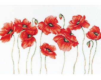 Poppies Cross Stitch Kit Still life Modern Counted Cross stitch kit Embroidery Flower painting Needlepoint kits Wild Flowers Luca-S B2223