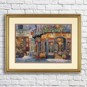 European Bistro Cross Stitch Pattern Digital Pattern Modern Decor Landscape Pattern Hand Embroidery Needlepoint Counted cross stitch Holiday