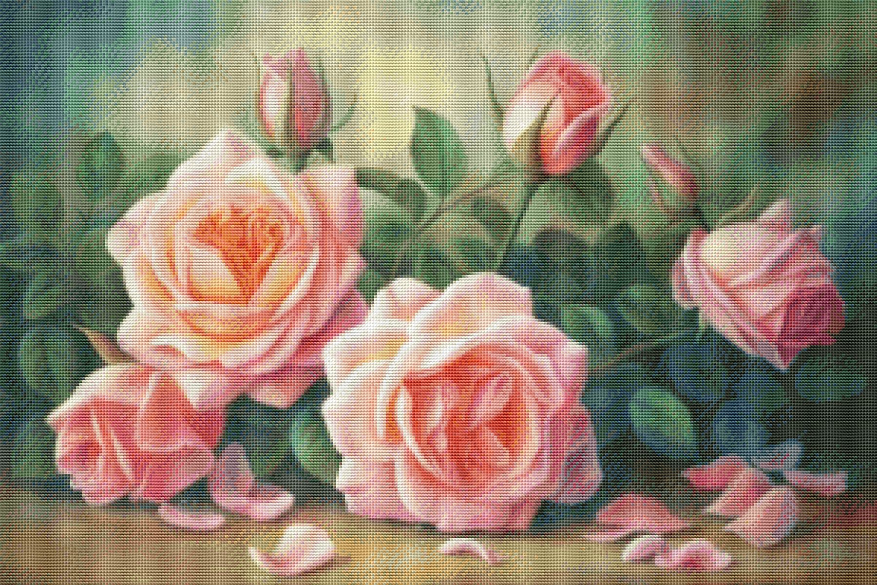 Sweet Pink Roses Cross Stitch Pattern Digital Pattern Modern Decor ...