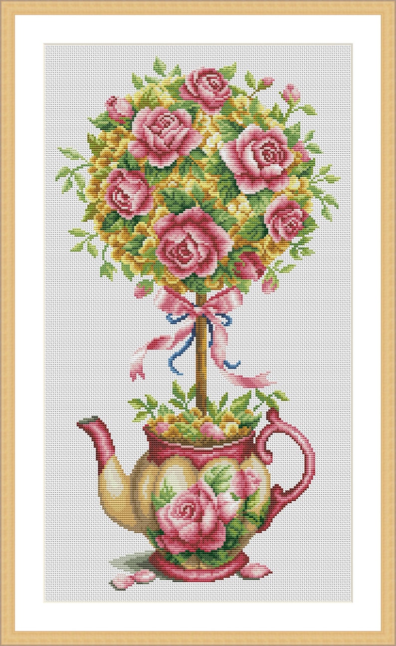 Cross Stitch Pattern Rose Pot PDF Digital Pattern Modern Decor | Etsy